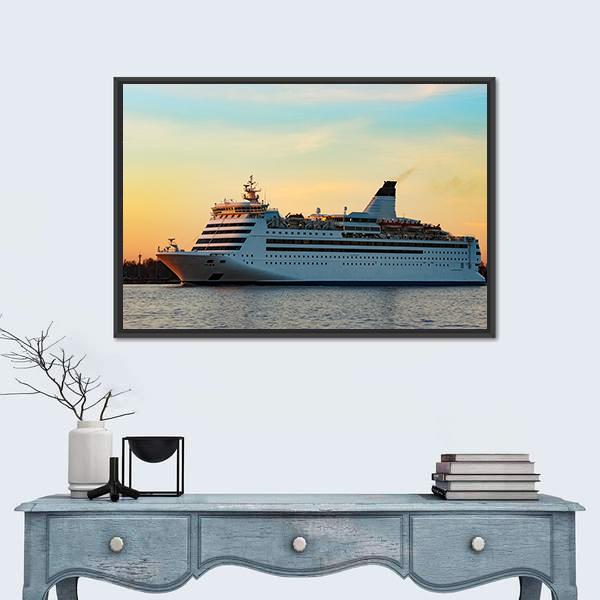 White Passenger Ship Canvas Wall Art-1 Piece-Floating Frame-24" x 16"-Tiaracle