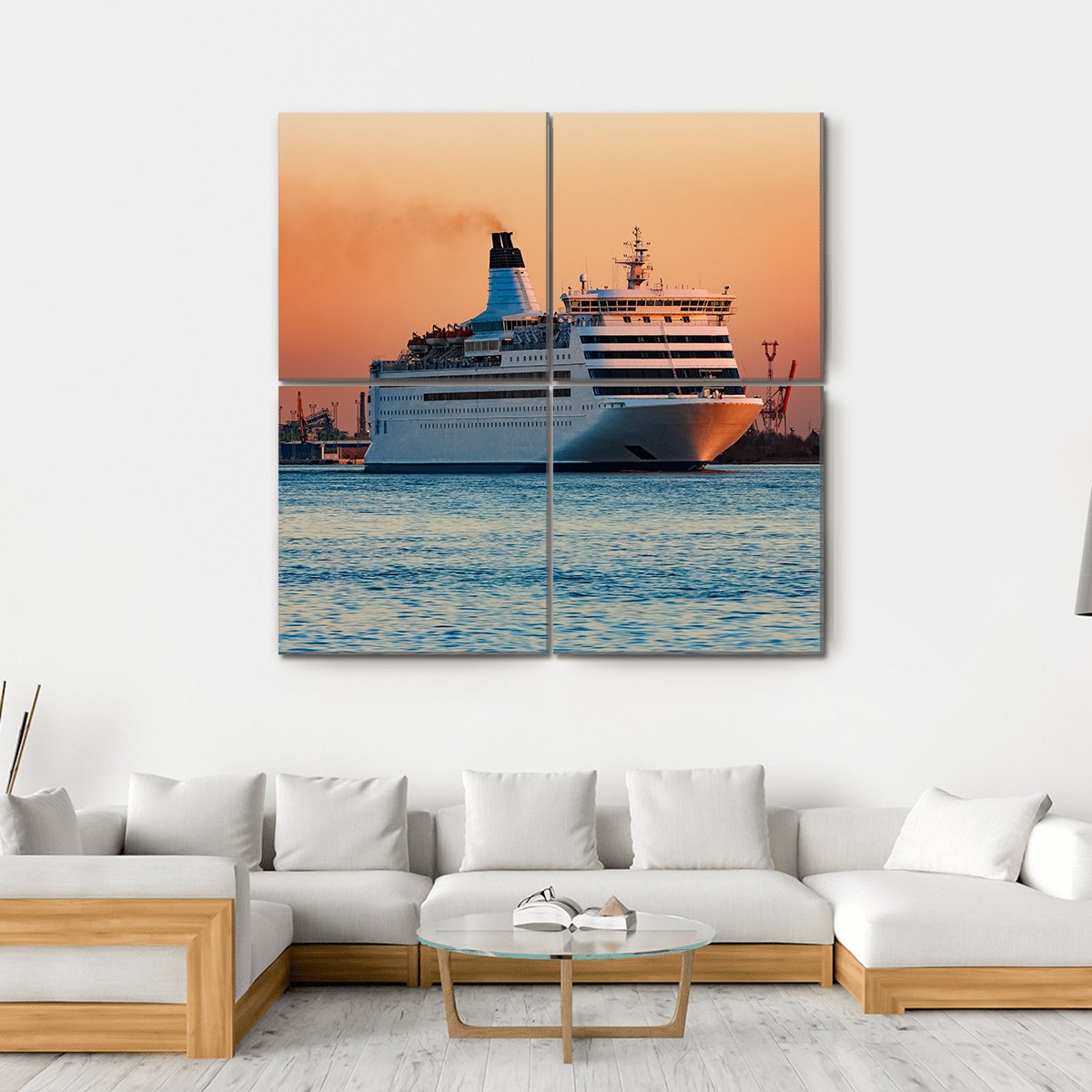 White Passenger Ship Canvas Wall Art-4 Square-Gallery Wrap-17" x 17"-Tiaracle