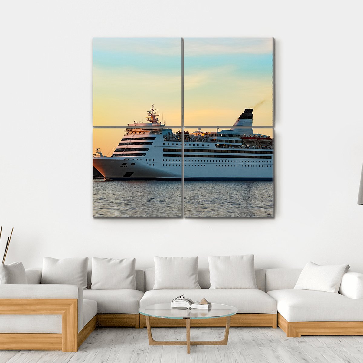 White Passenger Ship Canvas Wall Art-4 Square-Gallery Wrap-17" x 17"-Tiaracle