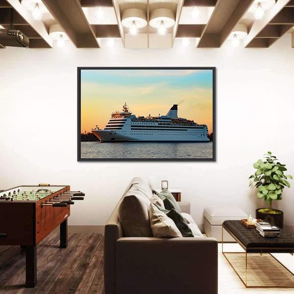 White Passenger Ship Canvas Wall Art-5 Horizontal-Gallery Wrap-22" x 12"-Tiaracle