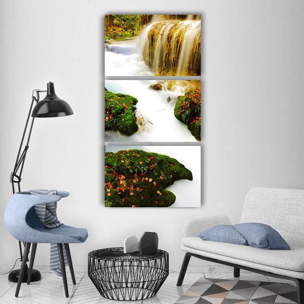 White Plant Nature Landscape With Waterfall Vertical Canvas Wall Art-3 Vertical-Gallery Wrap-12" x 25"-Tiaracle