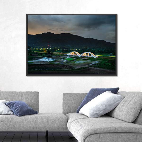 White Railway Bridge In Thailand Panoramic Canvas Wall Art-1 Piece-36" x 12"-Tiaracle