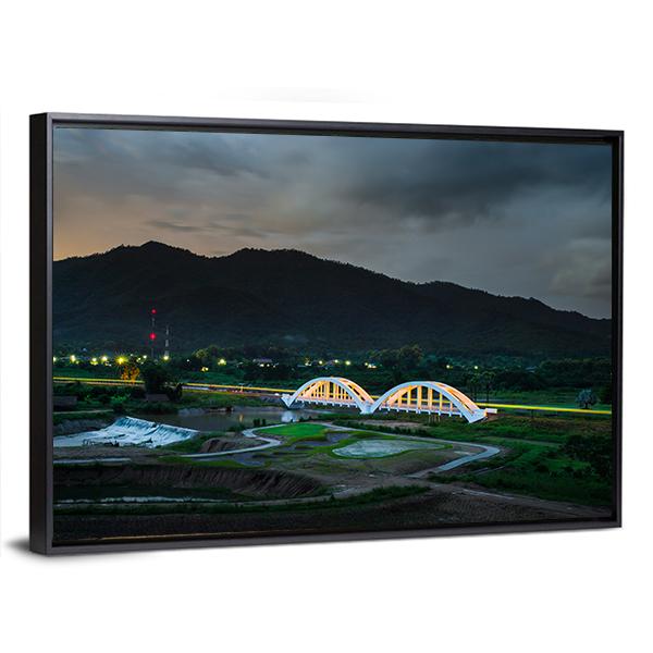 White Railway Bridge In Thailand Panoramic Canvas Wall Art-1 Piece-36" x 12"-Tiaracle