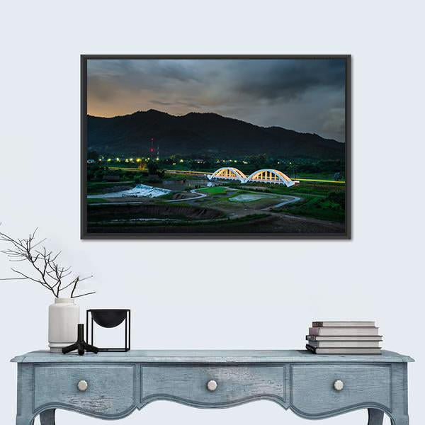 White Railway Bridge In Thailand Panoramic Canvas Wall Art-1 Piece-36" x 12"-Tiaracle