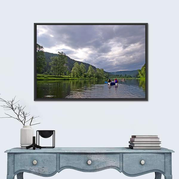 White River Rafting In Southern Urals Canvas Wall Art-1 Piece-Floating Frame-24" x 16"-Tiaracle