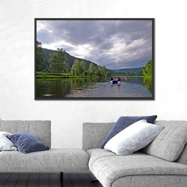 White River Rafting In Southern Urals Canvas Wall Art-3 Horizontal-Gallery Wrap-25" x 16"-Tiaracle