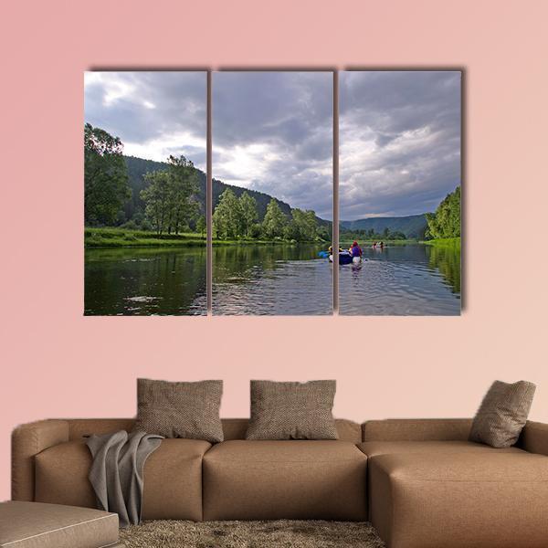 White River Rafting In Southern Urals Canvas Wall Art-3 Horizontal-Gallery Wrap-37" x 24"-Tiaracle