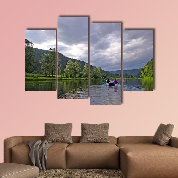 White River Rafting In Southern Urals Canvas Wall Art-4 Pop-Gallery Wrap-50" x 32"-Tiaracle