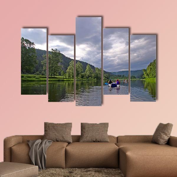 White River Rafting In Southern Urals Canvas Wall Art-5 Pop-Gallery Wrap-47" x 32"-Tiaracle