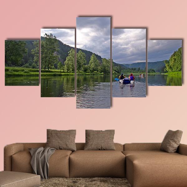 White River Rafting In Southern Urals Canvas Wall Art-5 Star-Gallery Wrap-62" x 32"-Tiaracle