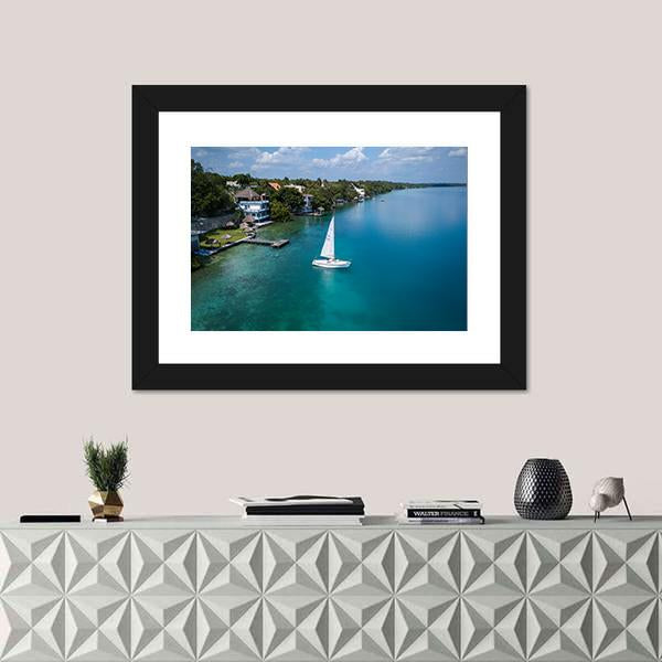 White Sailing Yacht In Mexico Canvas Wall Art-1 Piece-Framed Print-20" x 16"-Tiaracle