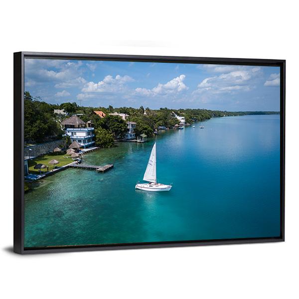 White Sailing Yacht In Mexico Canvas Wall Art-3 Horizontal-Gallery Wrap-25" x 16"-Tiaracle