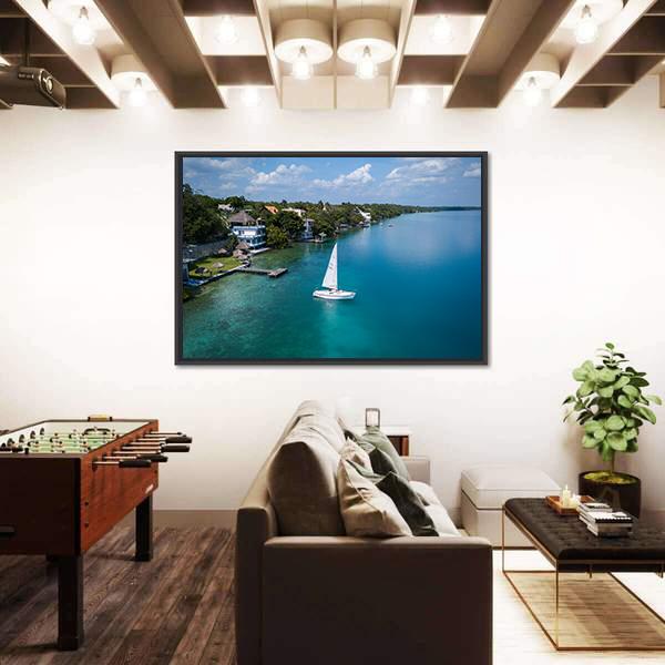 White Sailing Yacht In Mexico Canvas Wall Art-3 Horizontal-Gallery Wrap-25" x 16"-Tiaracle