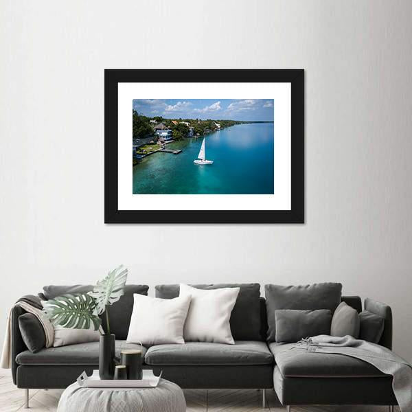 White Sailing Yacht In Mexico Canvas Wall Art-3 Horizontal-Gallery Wrap-25" x 16"-Tiaracle