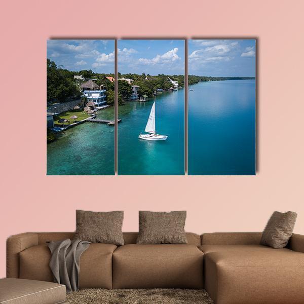 White Sailing Yacht In Mexico Canvas Wall Art-3 Horizontal-Gallery Wrap-37" x 24"-Tiaracle