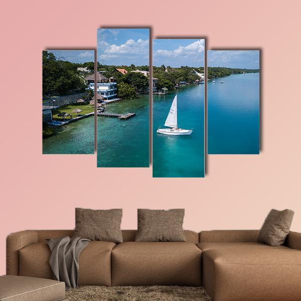 White Sailing Yacht In Mexico Canvas Wall Art-4 Pop-Gallery Wrap-50" x 32"-Tiaracle
