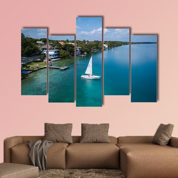 White Sailing Yacht In Mexico Canvas Wall Art-5 Pop-Gallery Wrap-47" x 32"-Tiaracle