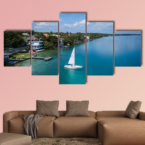 White Sailing Yacht In Mexico Canvas Wall Art-3 Horizontal-Gallery Wrap-37" x 24"-Tiaracle