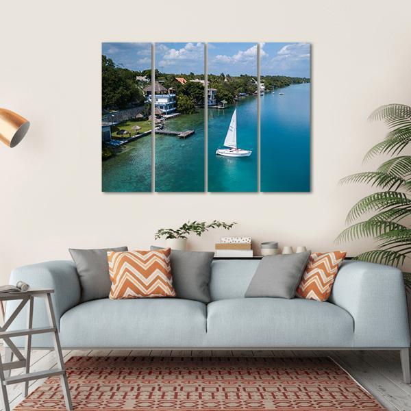 White Sailing Yacht In Mexico Canvas Wall Art-4 Horizontal-Gallery Wrap-34" x 24"-Tiaracle