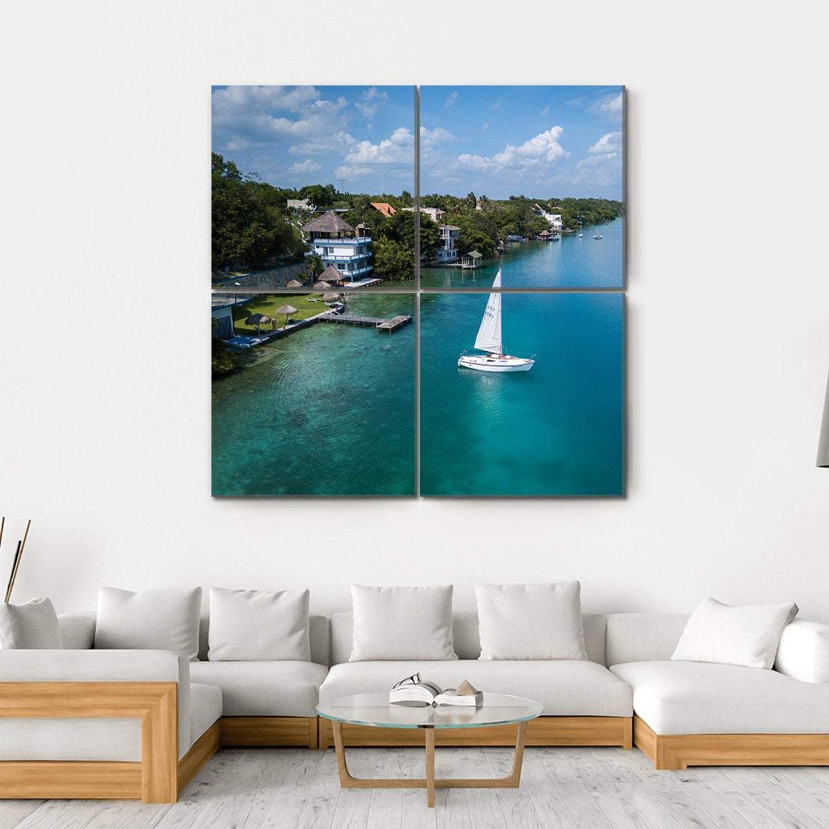White Sailing Yacht In Mexico Canvas Wall Art-4 Square-Gallery Wrap-17" x 17"-Tiaracle