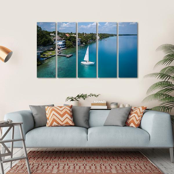 White Sailing Yacht In Mexico Canvas Wall Art-5 Horizontal-Gallery Wrap-22" x 12"-Tiaracle