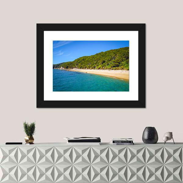 White Sand Bay And Turquoise Sea Canvas Wall Art-1 Piece-Framed Print-20" x 16"-Tiaracle