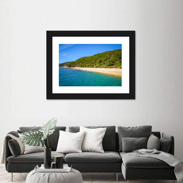 White Sand Bay And Turquoise Sea Canvas Wall Art-3 Horizontal-Gallery Wrap-25" x 16"-Tiaracle