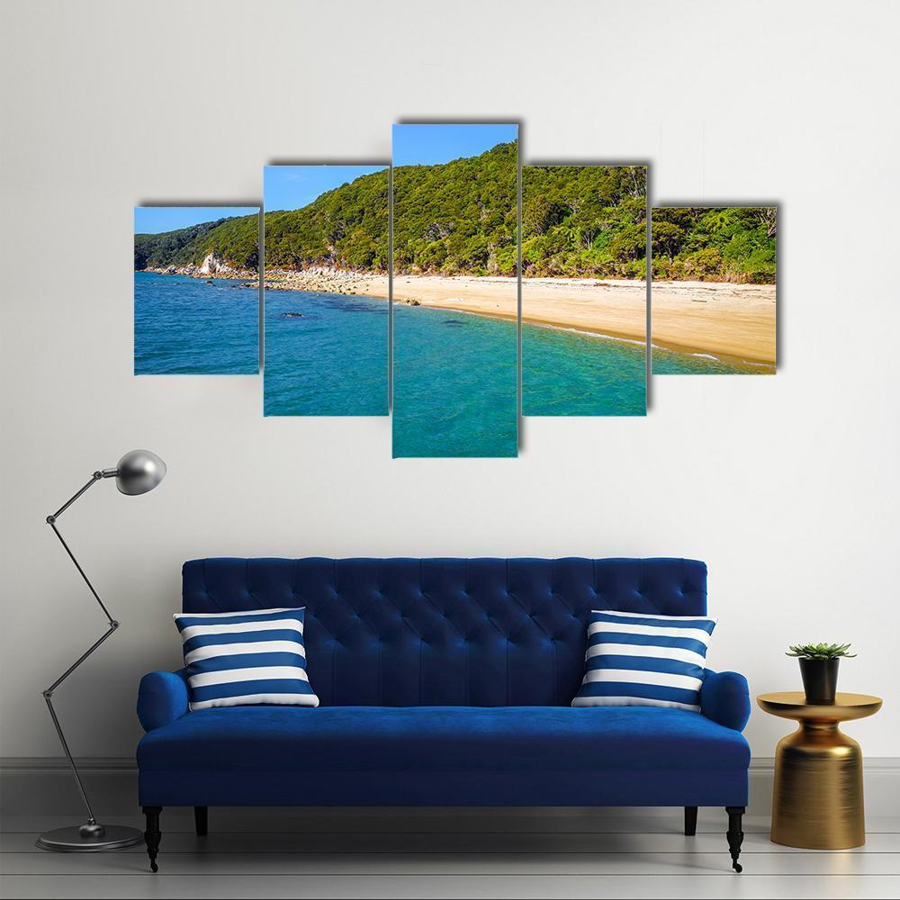 White Sand Bay And Turquoise Sea Canvas Wall Art-5 Star-Gallery Wrap-62" x 32"-Tiaracle