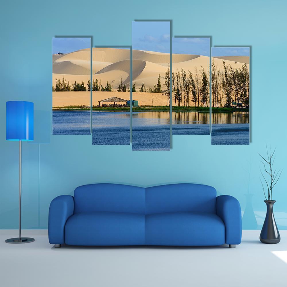 White Sand Dune In Mui Ne Vietnam Canvas Wall Art-5 Pop-Gallery Wrap-47" x 32"-Tiaracle