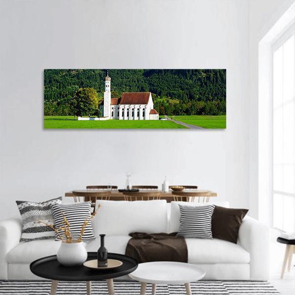 White St Coloman Pilgrimage Church Panoramic Canvas Wall Art-1 Piece-36" x 12"-Tiaracle