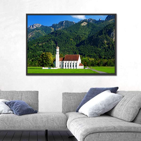 White St Coloman Pilgrimage Church Panoramic Canvas Wall Art-1 Piece-36" x 12"-Tiaracle