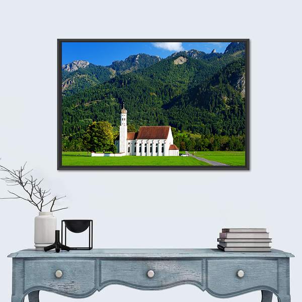White St Coloman Pilgrimage Church Panoramic Canvas Wall Art-1 Piece-36" x 12"-Tiaracle