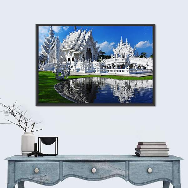 White Temple In Chiang Rai Canvas Wall Art-1 Piece-Floating Frame-24" x 16"-Tiaracle