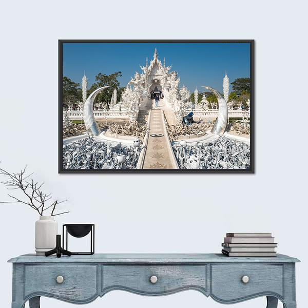 White Temple In Chiang Rai In Thailand Canvas Wall Art-1 Piece-Floating Frame-24" x 16"-Tiaracle