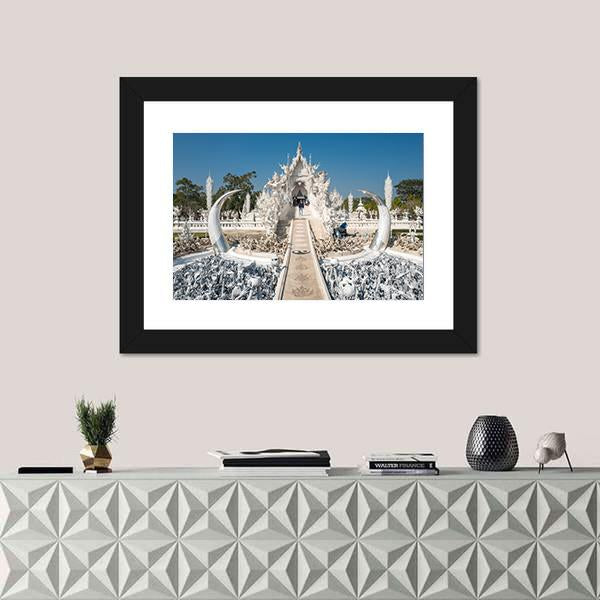 White Temple In Chiang Rai In Thailand Canvas Wall Art-1 Piece-Framed Print-20" x 16"-Tiaracle
