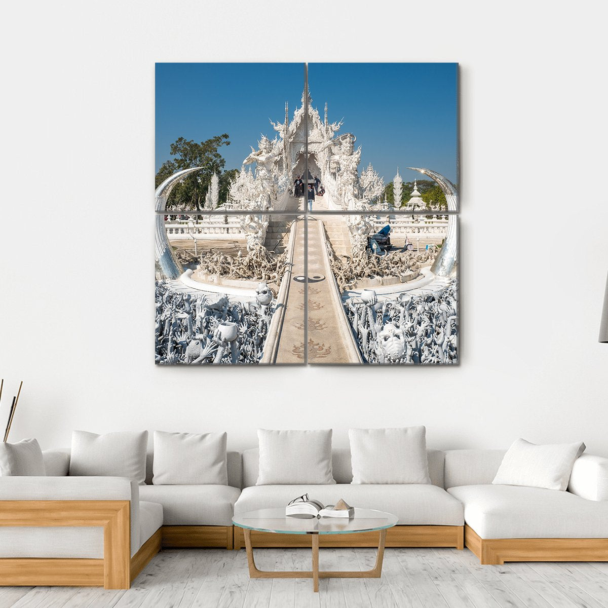White Temple In Chiang Rai In Thailand Canvas Wall Art-4 Square-Gallery Wrap-17" x 17"-Tiaracle