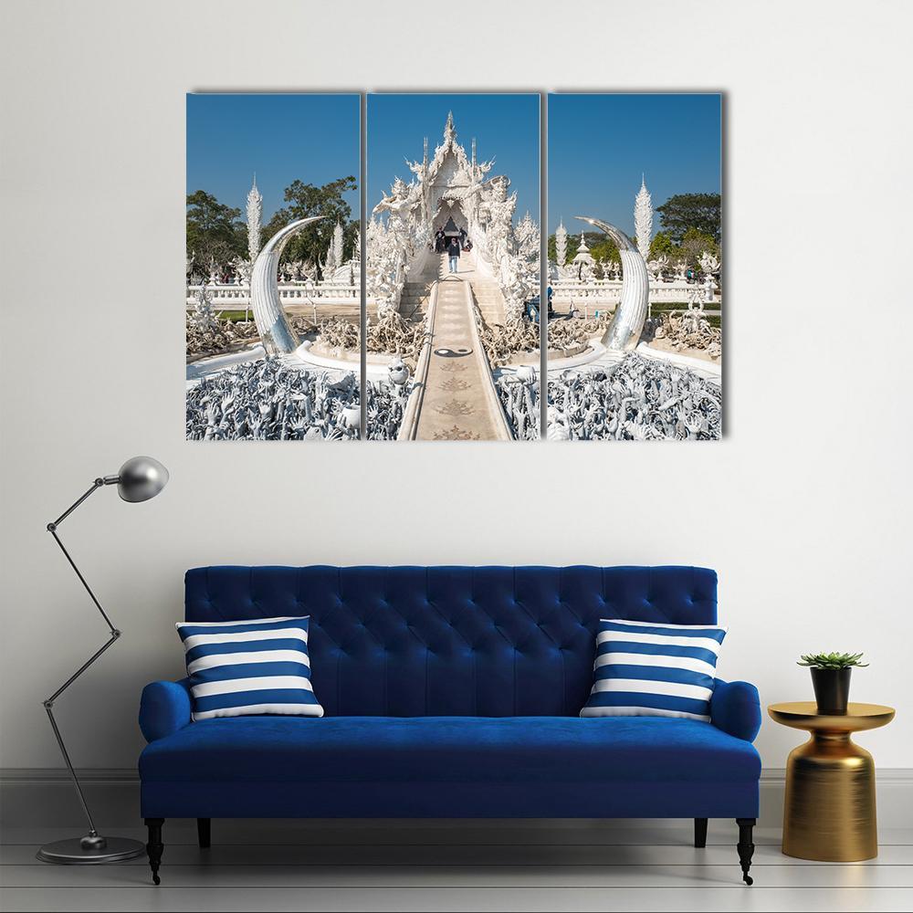 White Temple In Chiang Rai In Thailand Canvas Wall Art-3 Horizontal-Gallery Wrap-37" x 24"-Tiaracle