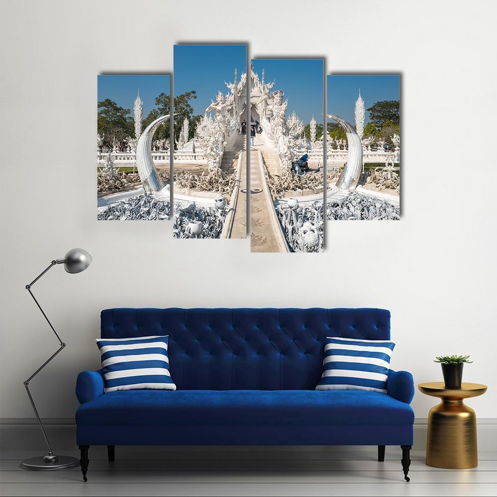 White Temple In Chiang Rai In Thailand Canvas Wall Art-4 Pop-Gallery Wrap-50" x 32"-Tiaracle