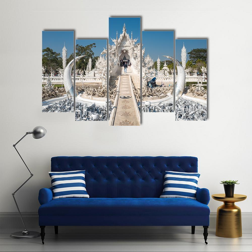 White Temple In Chiang Rai In Thailand Canvas Wall Art-5 Pop-Gallery Wrap-47" x 32"-Tiaracle