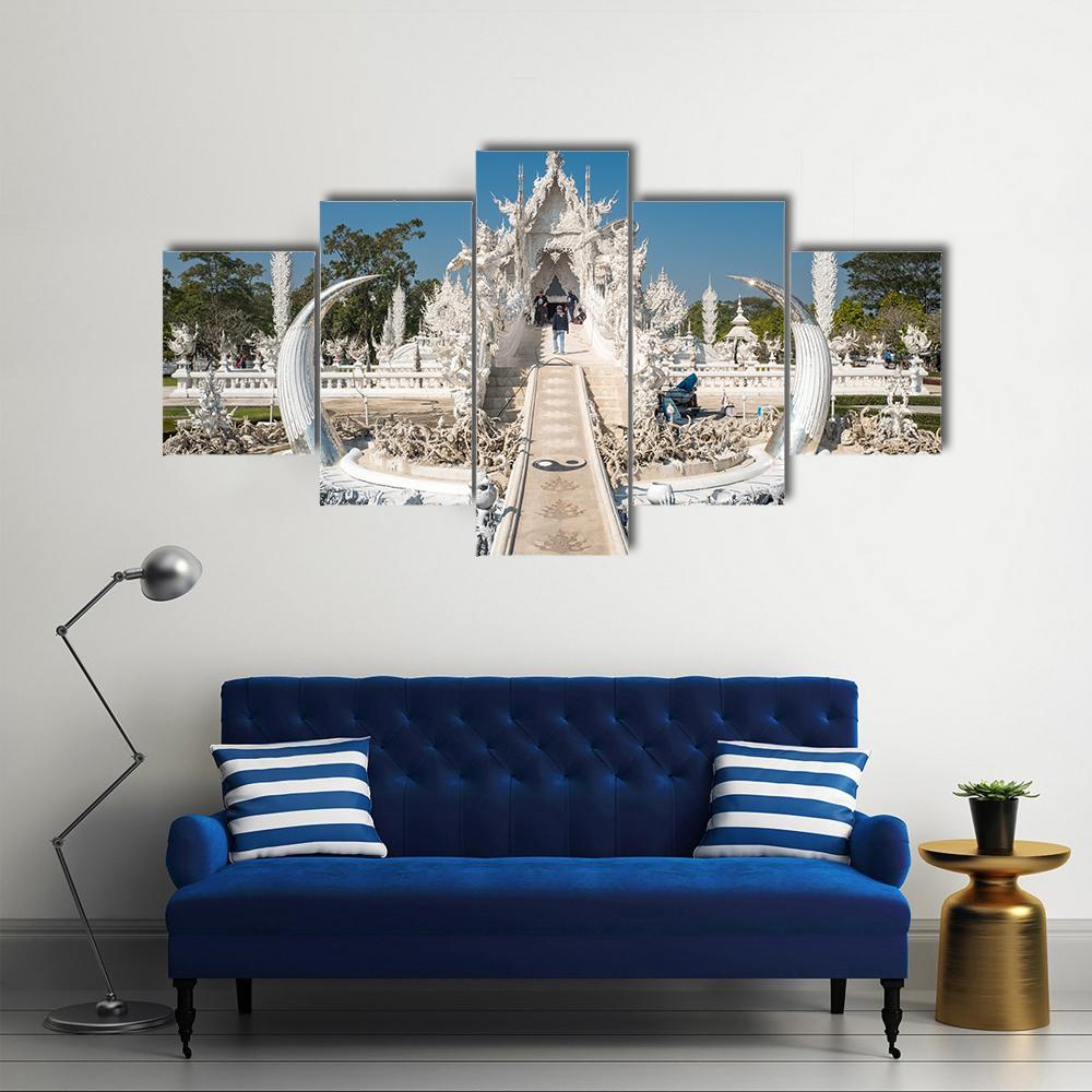 White Temple In Chiang Rai In Thailand Canvas Wall Art-5 Star-Gallery Wrap-62" x 32"-Tiaracle