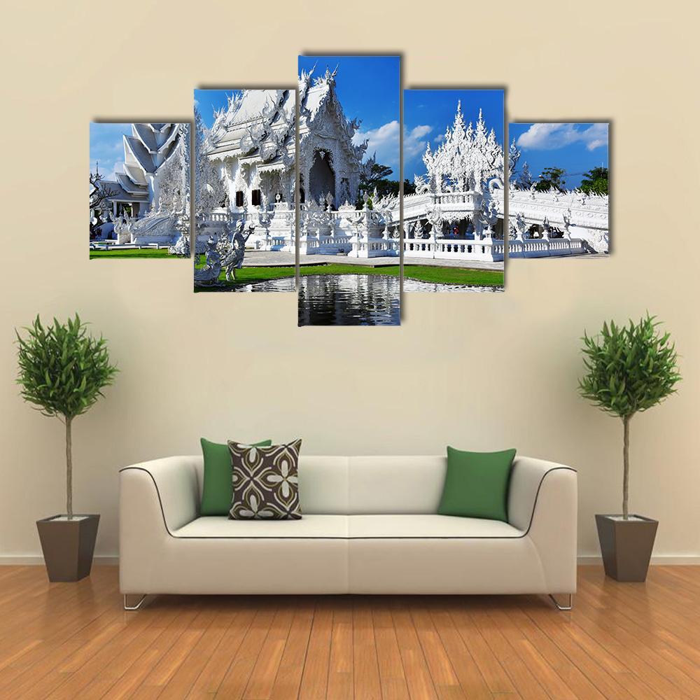 White Temple In Chiang Rai Canvas Wall Art-5 Star-Gallery Wrap-62" x 32"-Tiaracle