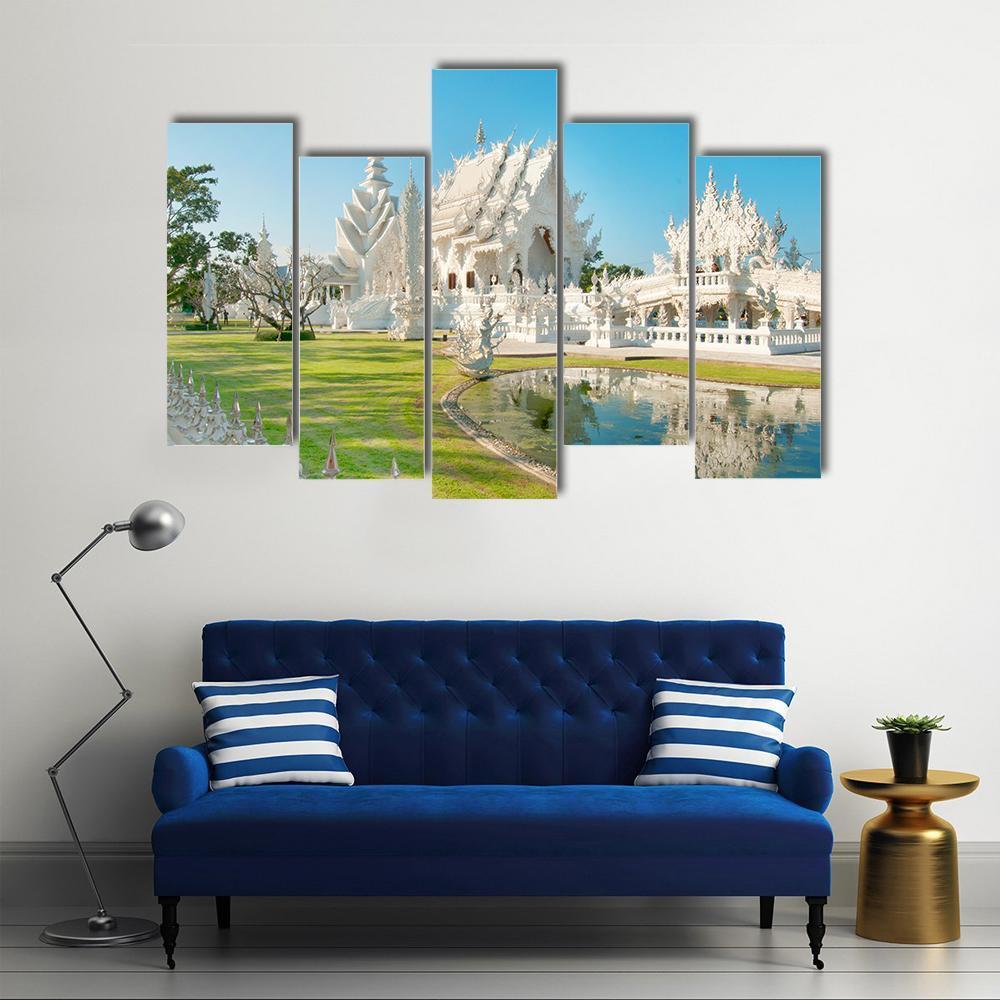White Temple In Thailand Canvas Wall Art-5 Pop-Gallery Wrap-47" x 32"-Tiaracle