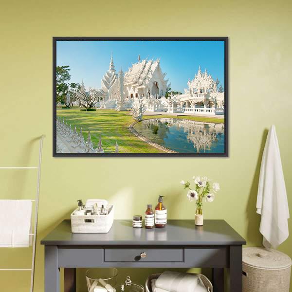 White Temple In Thailand Canvas Wall Art-1 Piece-Floating Frame-24" x 16"-Tiaracle