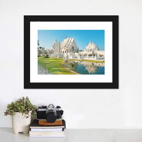 White Temple In Thailand Canvas Wall Art-1 Piece-Framed Print-20" x 16"-Tiaracle