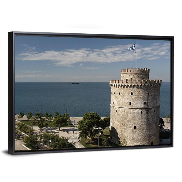 White Tower And Seaside Of Thessaloniki Canvas Wall Art-3 Horizontal-Gallery Wrap-25" x 16"-Tiaracle
