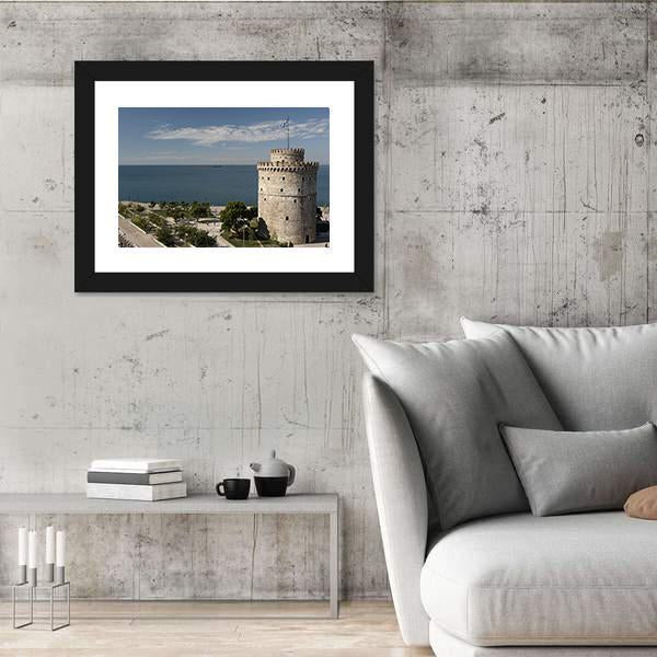 White Tower And Seaside Of Thessaloniki Canvas Wall Art-3 Horizontal-Gallery Wrap-25" x 16"-Tiaracle