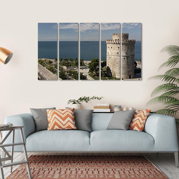 White Tower And Seaside Of Thessaloniki Canvas Wall Art-5 Horizontal-Gallery Wrap-22" x 12"-Tiaracle