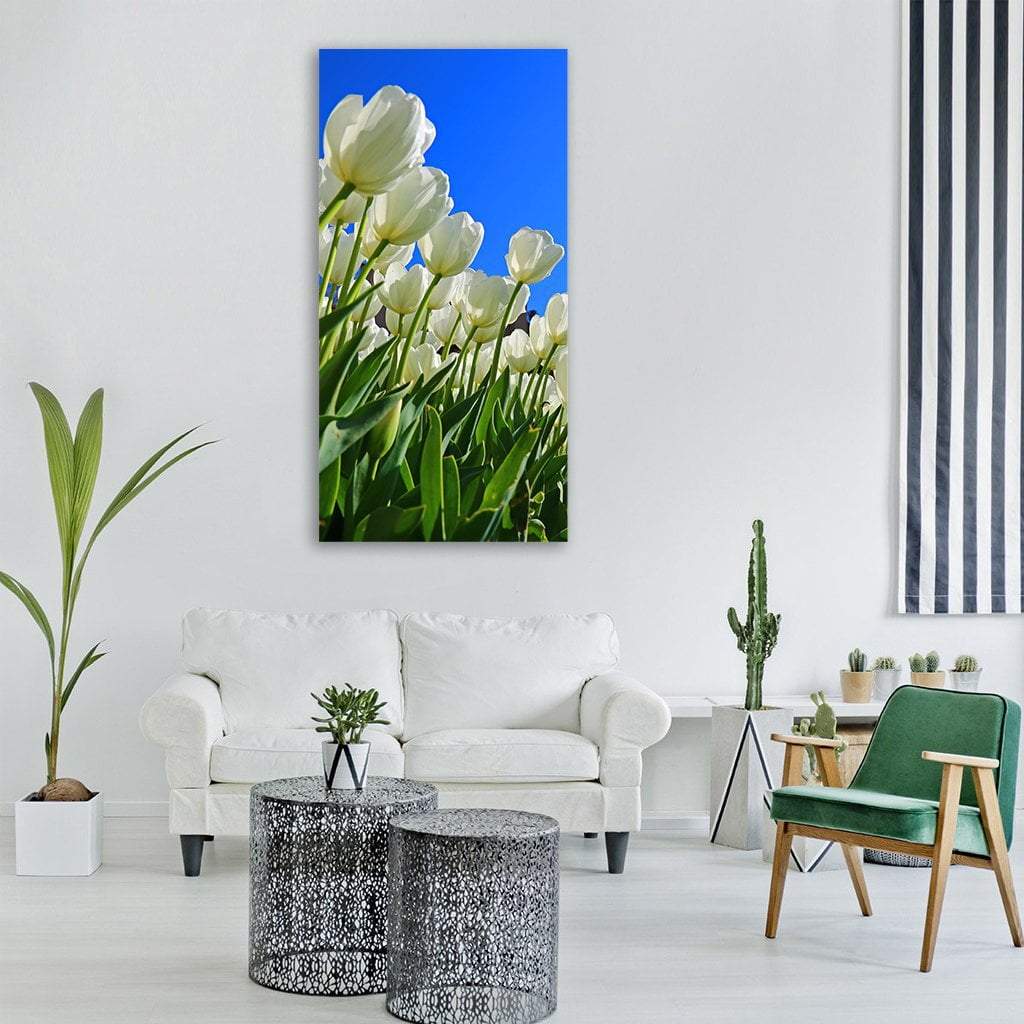 White Tulips Flowers Vertical Canvas Wall Art-3 Vertical-Gallery Wrap-12" x 25"-Tiaracle