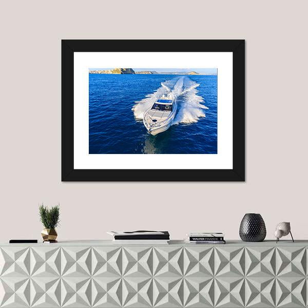 White Yacht In Ocean Canvas Wall Art-1 Piece-Framed Print-20" x 16"-Tiaracle