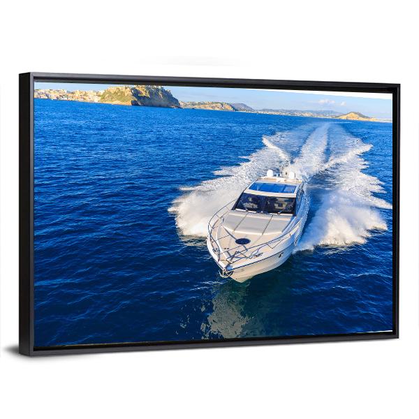 White Yacht In Ocean Canvas Wall Art-5 Horizontal-Gallery Wrap-22" x 12"-Tiaracle